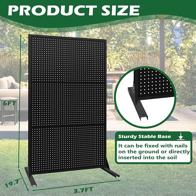 PROLEE Metal Privacy Screen Outdoor 6 x 3.7 Ft, Decorative Fence for Patio Screen Freestanding, Outdoor Privacy Panels with Stable Heavy Base for Deck, Porch and Balcony (Black)