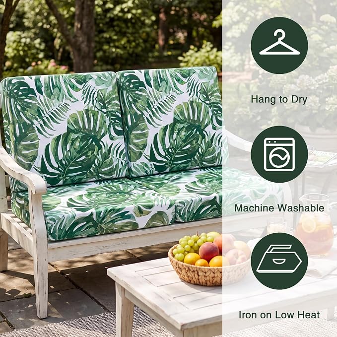 Newwiee 12 Pcs Patio Stretch Outdoor Cushion Covers Sofa Couch Cover Replacement Couch Slipcover Sofa Seat Chair Porch Patio Furniture Protector, Flexibility Washable (Green,Tropical Monstera)