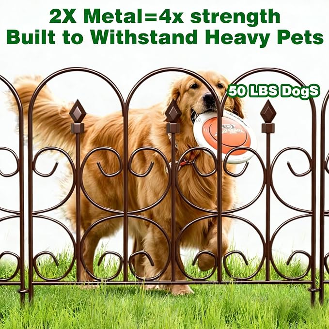 AMAGABELI GARDEN & HOME 5 Panels 32in(H)×10ft(L) Decorative Garden Fences and Borders for Dogs No Dig Metal Fence Panels Garden Edging Border Fence for Animal Barrier Fencing for Flower Beds Brown