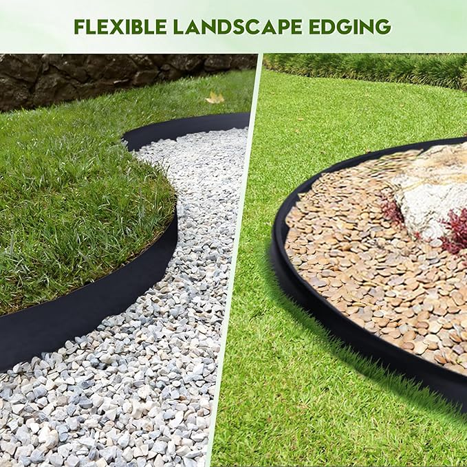 No Dig Landscape Edging 33FT, 2 Inch Plastic Edging for Landscaping with 100 Spikes, for Garden, Lawn, Flower Beds and Yard, Black