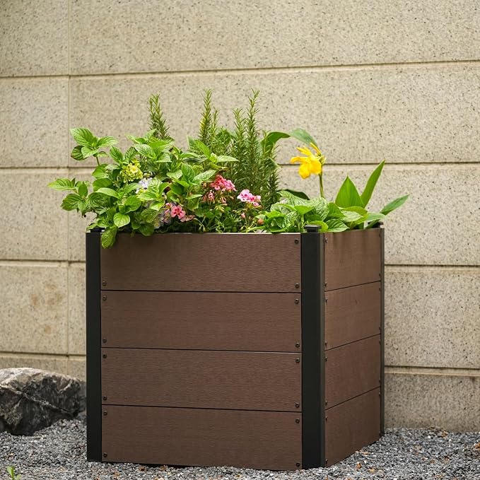 Garden Raised Bed, 25 * 25 * 24in Deep Root Planter Box for Patio, Outdoor Herb, Vegetable, and Flower Gardening - Durable Wooden Style Planter Box for Easy Mobility and Clearance