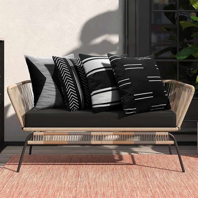 Adabana Outdoor Waterproof Pillow Covers 18x18 Inch Set of 4 Black and White Modern Geometric Throw Pillows Cover Decorative Boho Pillow Covers for Patio Garden Porch
