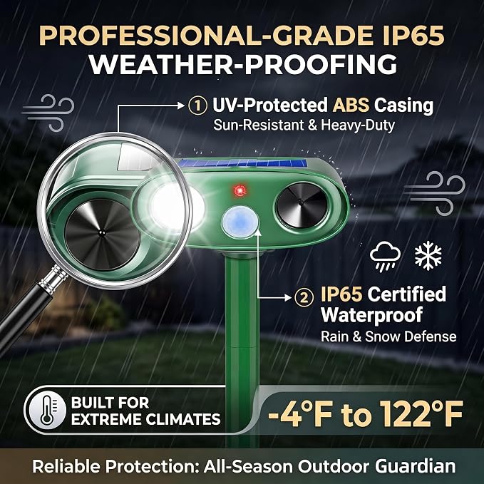 2Pack Upgraded Ultrasonic Deer Repellent for Plants Solar Animal Repellent Outdoor with Motion Sensor Strobe Light for Rabbit Cat Deterrent Raccoon Squirrel Fortress Pro Keep Pests Out of Yard Farm