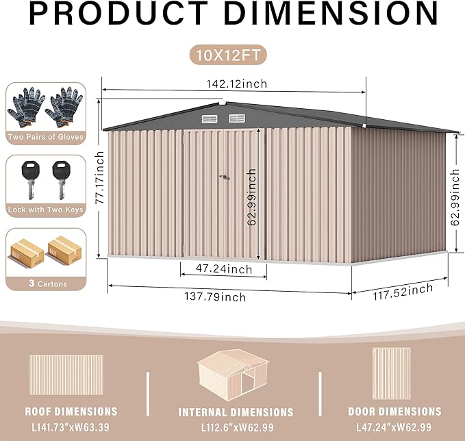 12X10 ft Outdoor Metal Storage Building, Storage Shed with Secure Lockable Door & Air Ventilation System, Premium Metal Tool Shed for Garden, Backyard, Patio, Ideal for Lawn Equipment & Tools