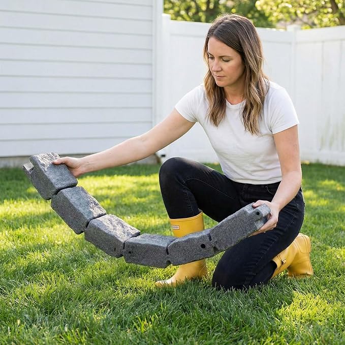 VEVOR Faux Stone Landscape Edging, 46.85" Kit, No Dig Garden Edging Border, Blocks for Lawn, Flower Beds, Yards, 1 Pack Each Section Has 6 Bricks 46.85" L x 3.94" W x 6.1" H, 3 Spikes, Sandstone Gray