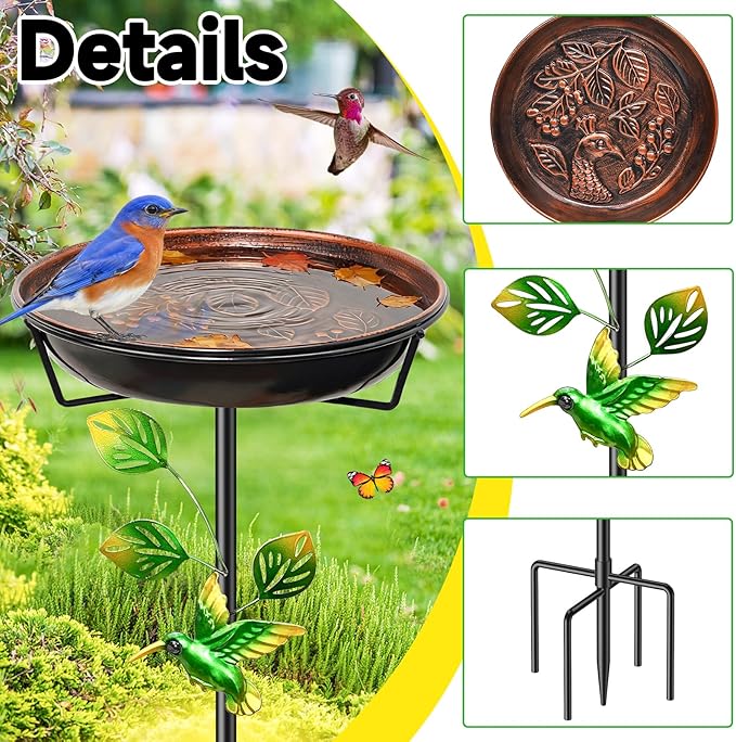 Metal Bird Bath for Outside, Vintage Birdbaths Removable Feeder Bowl with Butterfly Flower, Easy to Clean Birdfeeder for Outdoors Garden Yard Lawn Decor (Brown)