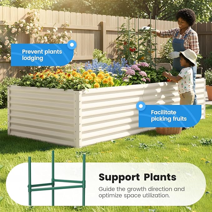 Quictent Galvanized Raised Garden Bed 8x4x2 Ft Tall Metal Planter Box for Vegetables Bottomless for Backyard, 2 Tomato Cages Included, 22.04" Deep, Beige