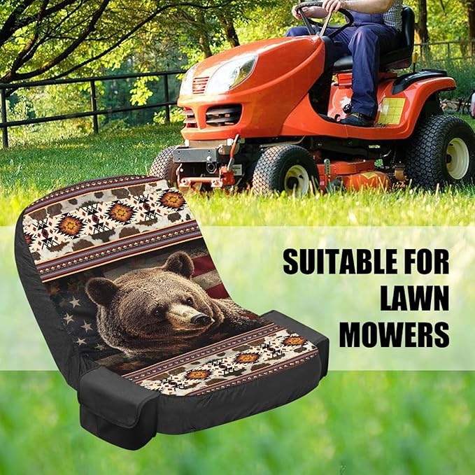 Aztec Bear Riding Lawn Mower Seat Cover Washable Seat Covers for Riding Lawn Mower Non Slip Tractor Accessories for Farm Compatible with Craftsman Cub Cadet Kubota