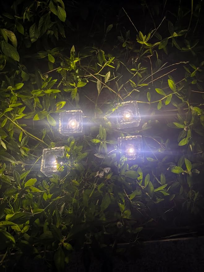 4 Packs of LED Solar Powered Small ice Bricks Lights, Warm Light Outdoor Courtyard Decorative Tile Stone Lights Wireless Twilight to Dawn Waterproof Garden Road Landscape Lamp.