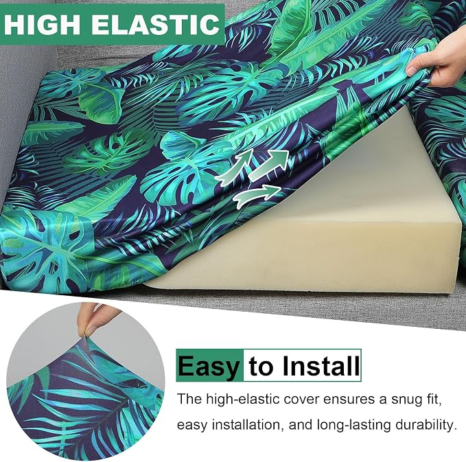 pickyNproud 4Pcs Patio Cushion Covers Stretch Outdoor Couch Cushions Slipcovers Replacement Washable Furniture Protector with Elastic Bottom Sofa Chair Seat Cover, Palm Leaves