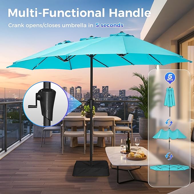 SUPERJARE 13FT Outdoor Umbrella for Patio, Double sided Pool Umbrellas with Fade Resistant Canopy, Large Table Umbrella for Deck, Market, Backyard - Light Blue(No Base)