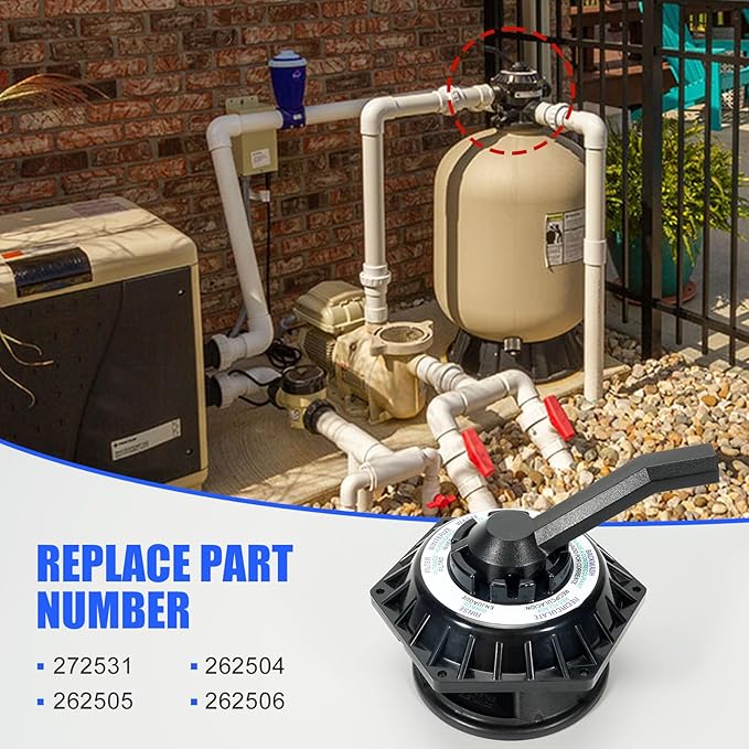 272531 Hi-Flow 6-way Multiport Top Valve Compatible with Pentair Sand Dollar Pool and Spa Sand Filters, 1-1/2 inch Clamp Style Valve, Replace 262504 262505 262506