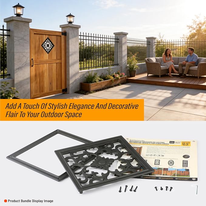 Decorative Inserts for Fence Gates, Aluminum Alloy Ornamental Panels Outdoor Home Garden Decor, Square, 12.4"x12.4"