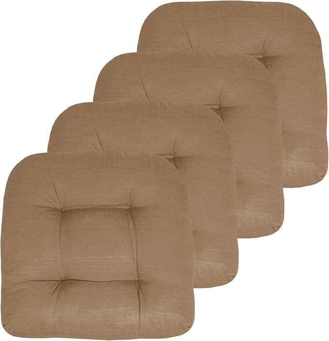 Sweet Home Collection Patio Cushions Outdoor Chair Pads Premium Comfortable Thick Fiber Fill Tufted 19" x 19" Seat Cover, 4 Count (Pack of 1), Taupe