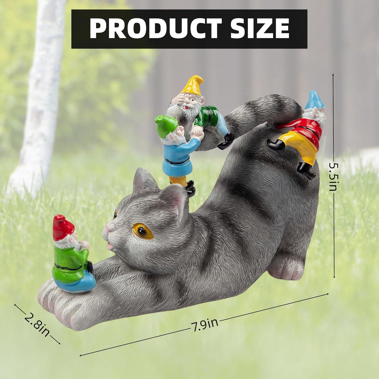 Cat Gnomes Garden Statues,Cat Sculpture Decorations Outdoor Lawn & Yard Figurine,for Women Mother Kids,Cat Lover Gifts,Patio, Balcony, Yard, Lawn Ornament