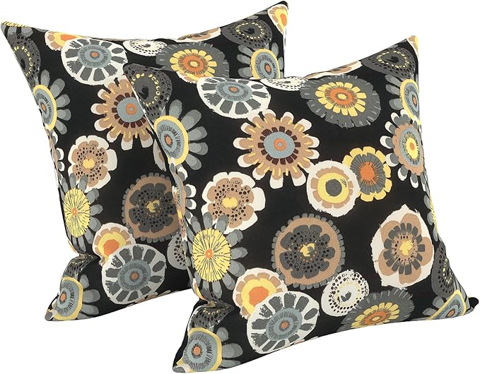 LVTXIII 2 Pack Outdoor Pillow Covers ONLY 18x18 Inch, Water-Repellent Square Decorative Cushion Covers for Patio Furniture, Garden, Sofa, Black Yellow Crosby