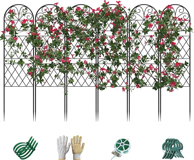 Garden Trellis for Climbing Plants, 6 Pack 75.6"Wx 64.6"H Rustproof Flower Trellis with Black Coating, Outdoor Climbing Rose Trellis Cucumbers Support for Courtyards Lawns (Diamond-shaped grid, 6 Pcs)