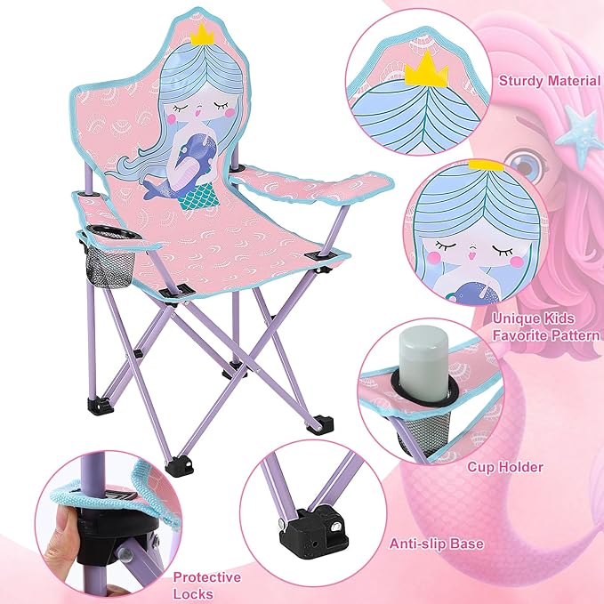 KABOER Kids Outdoor Folding Lawn and Camping Chair with Cup Holder and Carrying Bag, Children's Camping Chairs