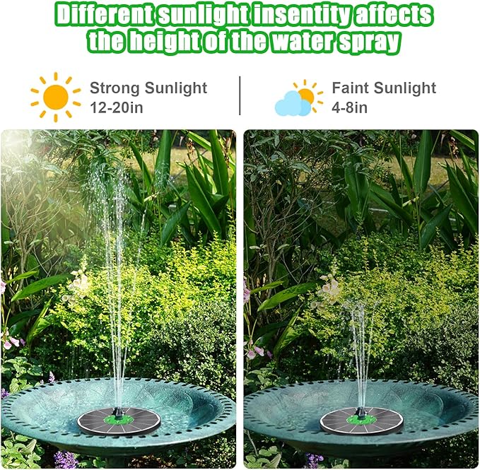 Yzert Solar Water Fountain with 2200 mAh Battery, 3.5W Glass Solar Fountain Pump Colorful LED Lights, Floating Solar Bird Bath Fountains with 4 Fixers & 7 Nozzles for Garden, Outdoor, Pond, Pool