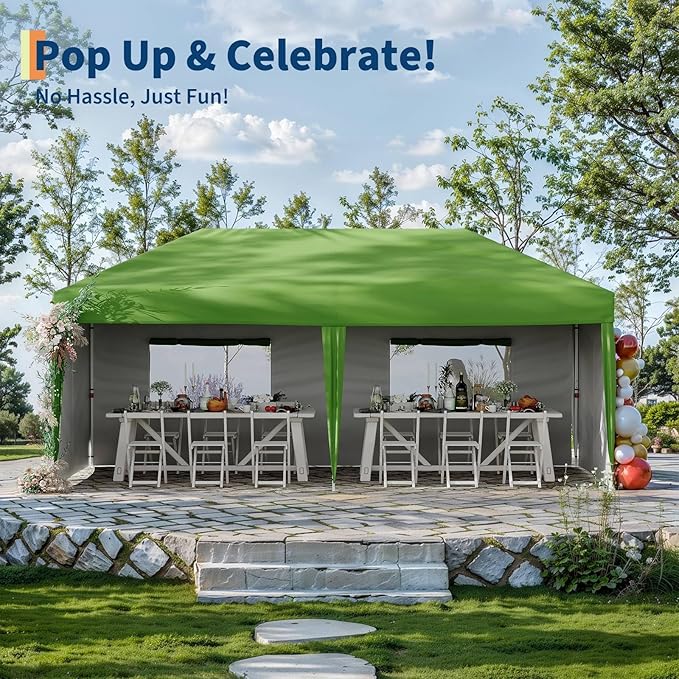 CABIHOME 10x20 Pop Up Canopy Tent with 4 Sidewalls, Heavy Duty Waterproof UPF 50+ Outdoor Shelter, Includes Roller Bag, Stakes & Sandbags