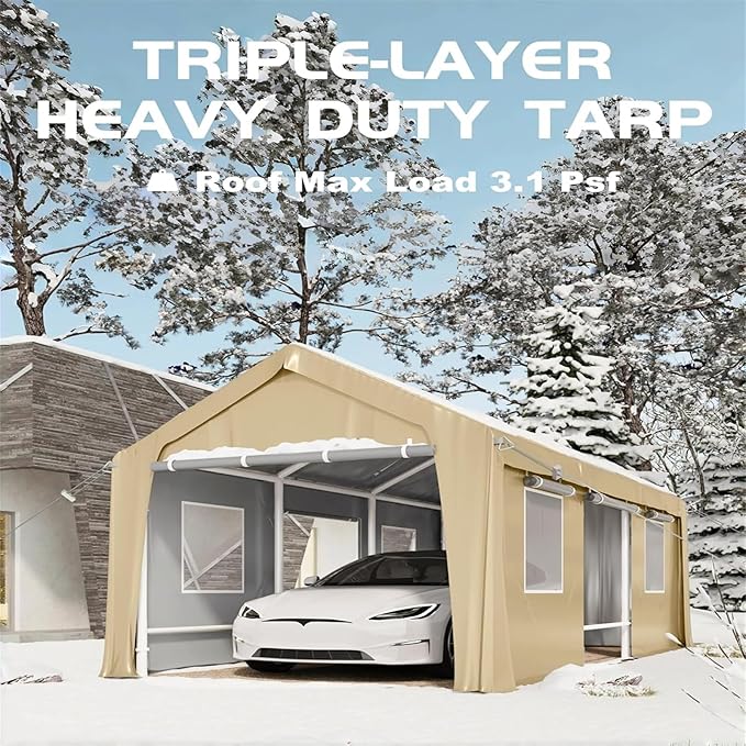 IDEALHOUSE 13'x20' Carport Replacement Canopy Cover - Heavy Duty 220G PE Fabric, Waterproof UV-Resistant & Wind-Resistant (Yellow, Cover Only - Frame Not Included)
