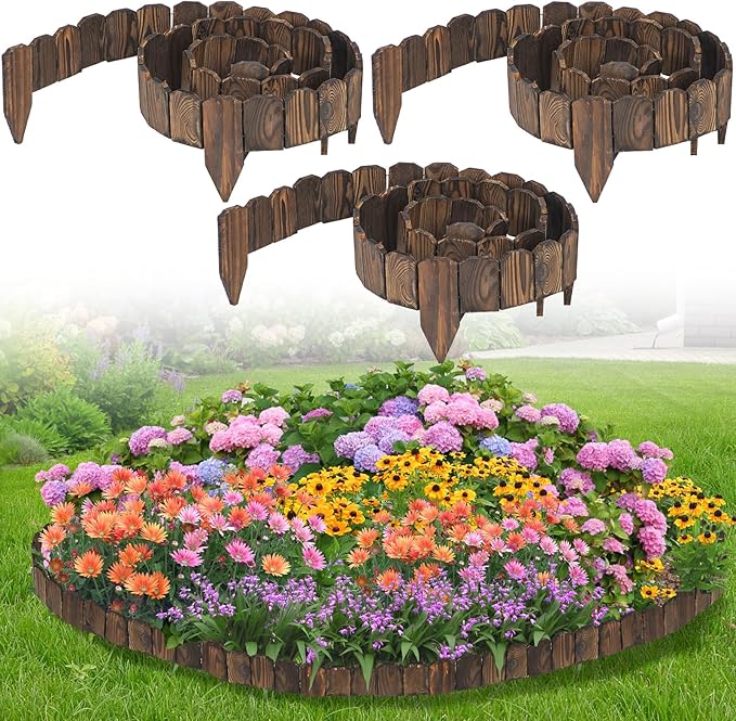 9.6ft L x 3.9in H Landscape Edging - 3 Packs Sturdy Anti-Corrosive Wood Garden Edging Border, Low-Profile Blends into Nature, for Yard Flower Bed Path Decorative Tree Fence