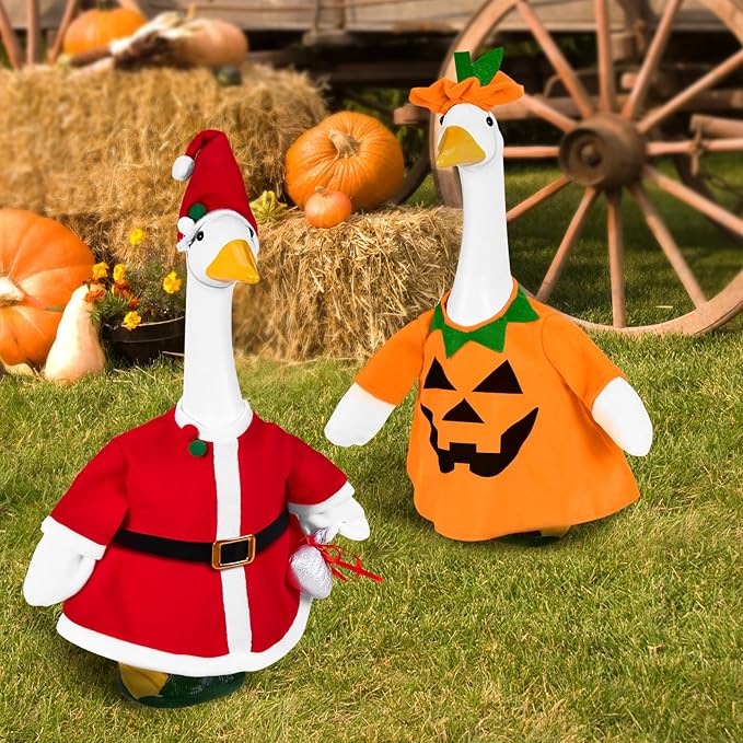 2 Sets Holiday Porch Goose Outfits for Thanksgiving and Christmas,23" Porch Goose Clothes for Patio Yard Lawn Decor