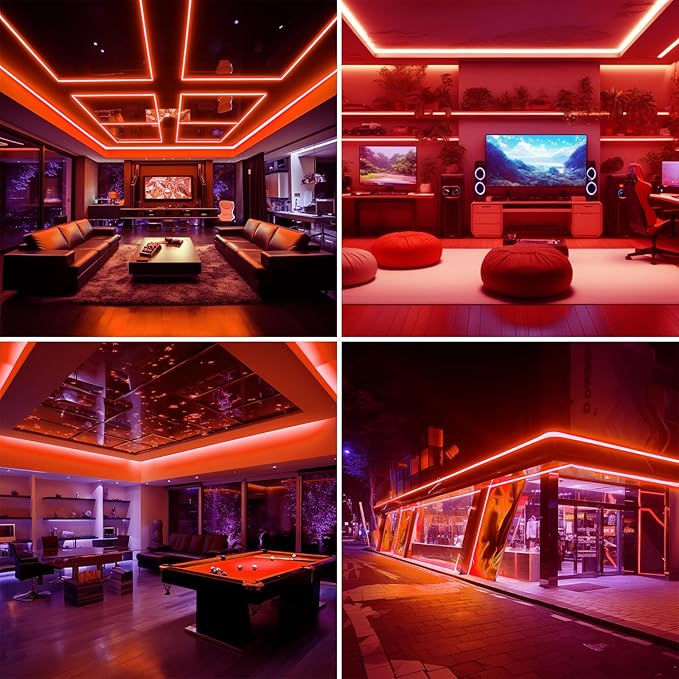 BENLUN AC 110V COB LED Strip Lights Outdoor Waterproof 65.6ft, Red Super Bright 200W LED Rope Light, IP65 Flexible Cuttable, for Bedroom Garden Commercial House Gaming Room Decor