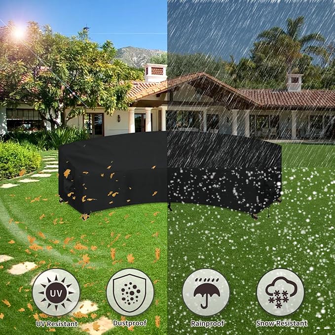 PureFit Outdoor Sectional Sofa Cover Waterproof Curved Patio Furniture Covers for Deck, Lawn and Backyard, 120Lx36Dx38Hx82FL, Black