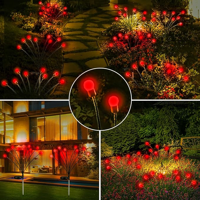 6-Pack Red Solar Outdoor Light for Garden Decorations, 48 LED Super Bright Solar Firefly Lights (Sway by Wind), New Upgraded Fairy Lights Outdoor Waterproof for Outside Pathway Patio Yard Porch(Red) | 2 Lighting Mode, Auto On/Off, Sway with Wind, Water...