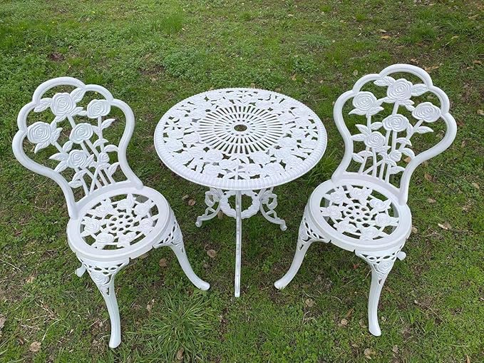 C/G 3-Piece Bistro Set - Outdoor Patio Table Set, Anti-Rust Cast Aluminum, White