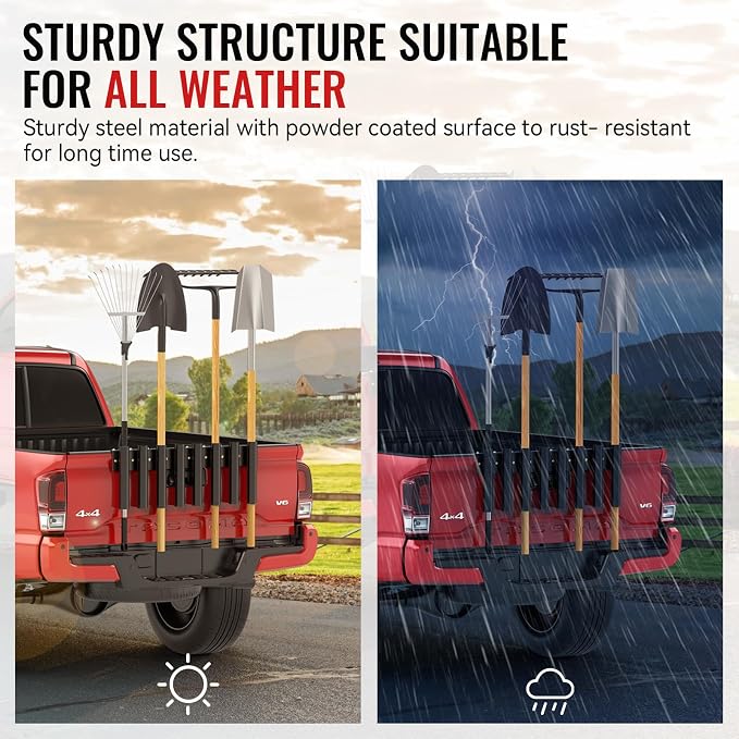 Shovel Holder for Truck 8 Holes Trailer Tool Rack Shovel Mount for Trimmer, Rake, Lawn Tools, Landscape Hand Tools Bed Mount