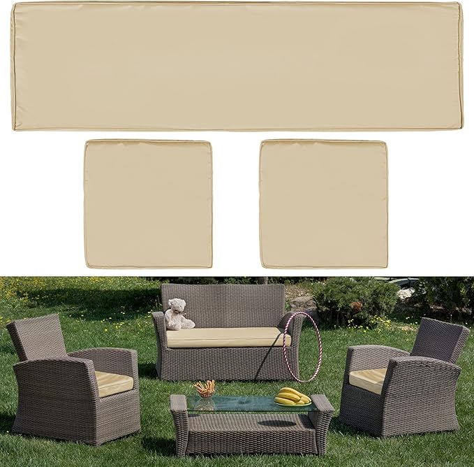 Lounsweer 3 Pcs Outdoor Cushion Covers Patio Cushion Replacement Covers 2 Covers 18 x 18 x 2 and 1 Cover 42 x 18 x 3 for Patio Furniture Outdoor Washable Water Resistant for Couch Garden Sofa (Brown)