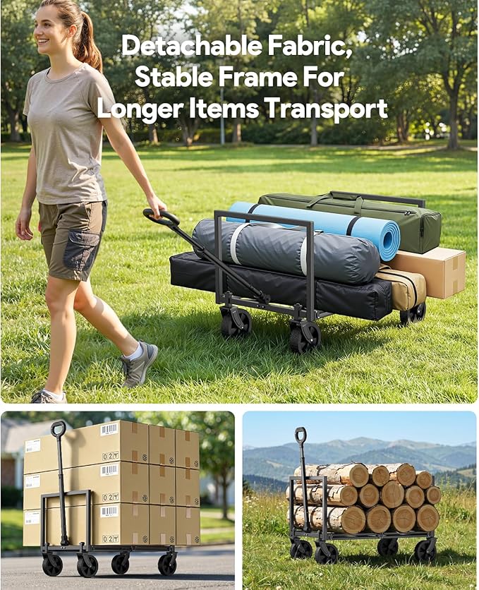 Wagons Carts Foldable, Collapsible Wagon Cart Foldable, 220LBS Heavy Duty Folding Wagon Carts with Wheels, Portable Utility Cart for Grocery Sports Garden Shopping Camping, Green