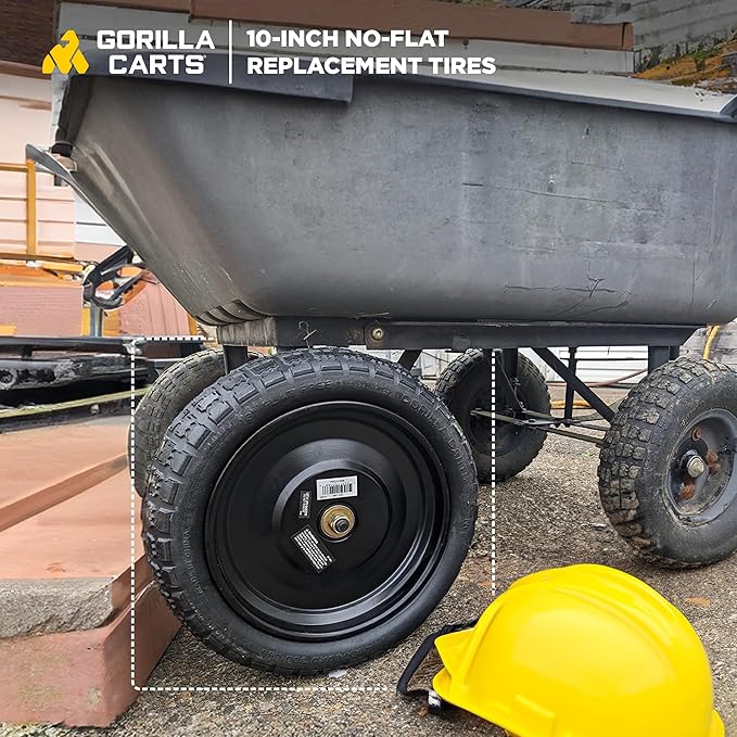 Gorilla Carts 2-Pack 10 Inch No-Flat Replacement Tires, 300 lb Capacity Each – Solid Polyurethane, 2.16” Hub, 5/8” Bore – Fits Lawn & Garden Utility Wagon, Hand Truck, Air Compressor, Pressure Washer