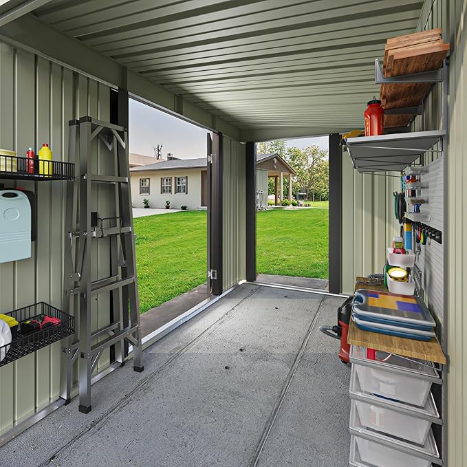 Patiowell 8x4 FT Outdoor Storage Shed, Heavy Duty Tool Metal Sheds with 3 Lockable Doors and Updated Frame Structure for Garden, Backyard, Patio, and Utility Storage, Black