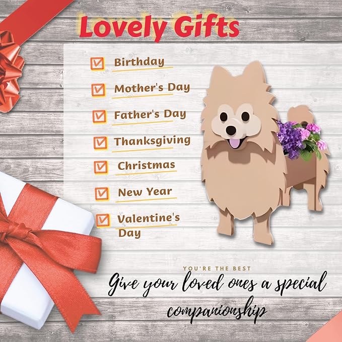Brown Pomeranian Dog Planter, Cute Animal Shaped Plant Pot, Dog Flower Pot, Gifts for Women & Pet Lovers, Indoor Outdoor Garden Home Office Decor, 9.84 x 8.66 x 16 Inches