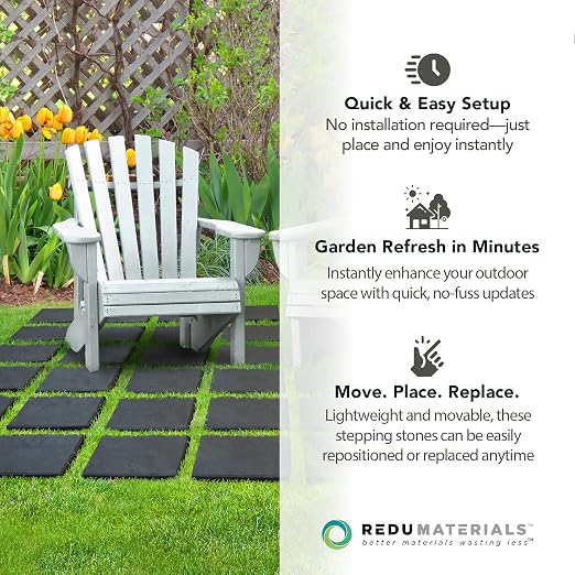 TierraVerde 10-Pack 12”x12” Stomp Stones, Faux Stone - Square, Black | Non-Slip Outdoor Decorative Stepping Stones Set for Landscaping – DIY Decor for Walkways & Yard Pathways