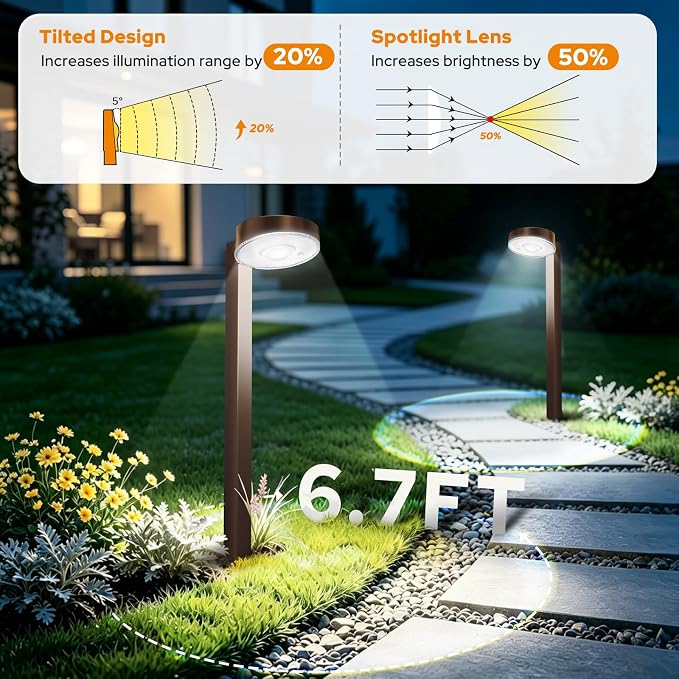 APONUO 12 Pack Solar Pathway Lights Outdoor, 3 Color Temperatures Selectable CCT, Focused Ground Spot Lens, Brighter Up to 12 Hrs IP65 Waterproof Path Lights for Walkway Driveway Yard Garden(Brown)