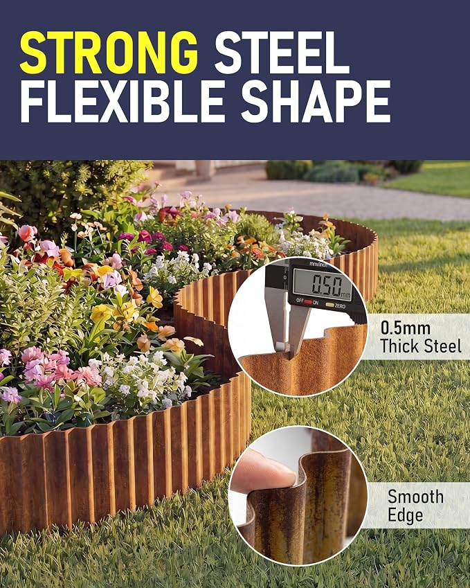Corrugated Metal Garden Edging, 6"×40Ft Durable Landscape Border for Garden, Lawn, Flower Beds and Paver Edging (Rusty)