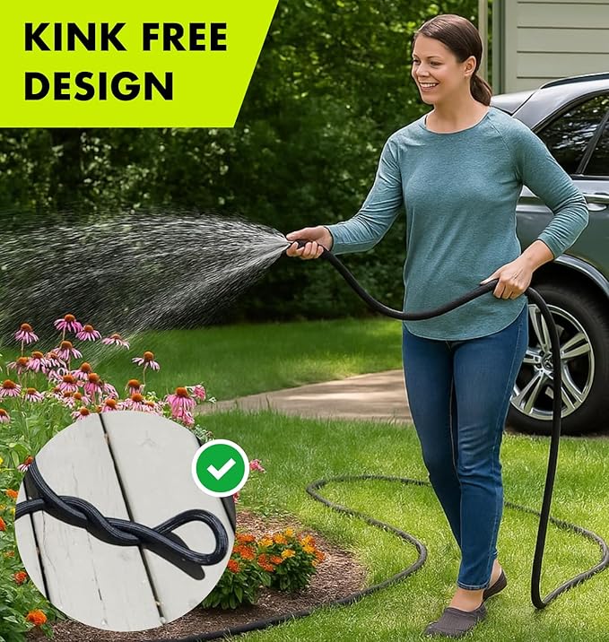 Flexible Garden Hose 50ft – Lightweight, Kink-Free Heavy Duty Water Hose – Abrasion Resistant All-Weather Garden Hose for Yard, Car, Outdoor Use