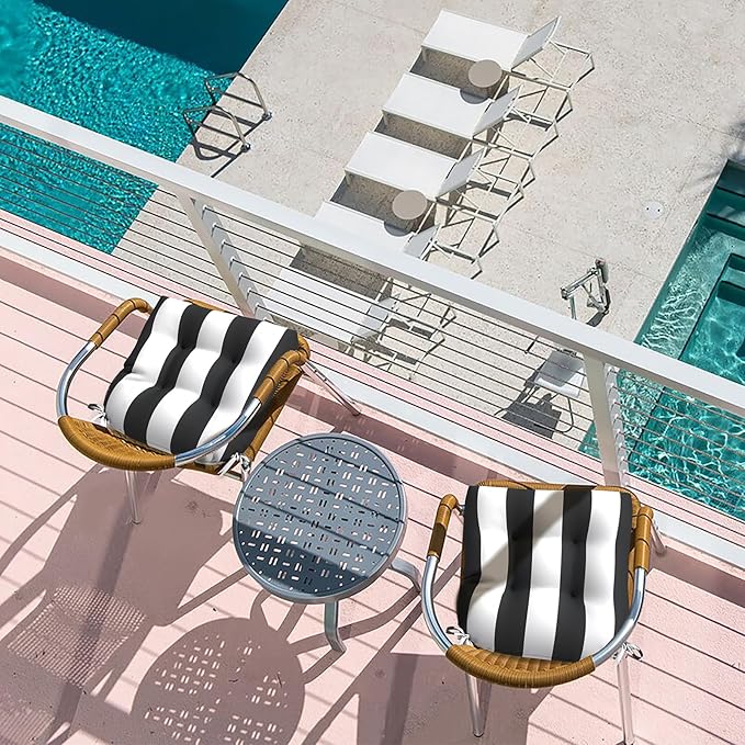 LVTXIII Outdoor Seat Cushions Seasonal Tufted Chair Cushions, Patio Chair Pads for Dining Chairs, Office Armchairs and Garden Furniture Decoration(Round Back, 19”x19”x4”, Cabana Black, 2 Pack)