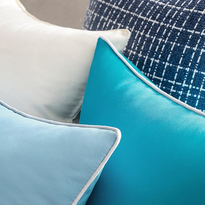 MIULEE Pack of 2 Outdoor Waterproof Pillow Covers Decorative Farmhouse Throw Pillow Covers Square Solid Color Couch Cushions Spring for Patio Tent Bed Sofa Living Room 18x18 Inch Teal Blue