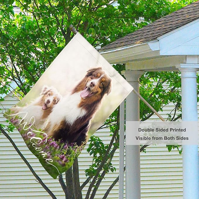 Mugod Lovely Dogs House Flag 28x40 Inch Double Sided Outside, Dog Sitting on Grass Party Holiday Burlap Yard Garden Outdoor Decoration