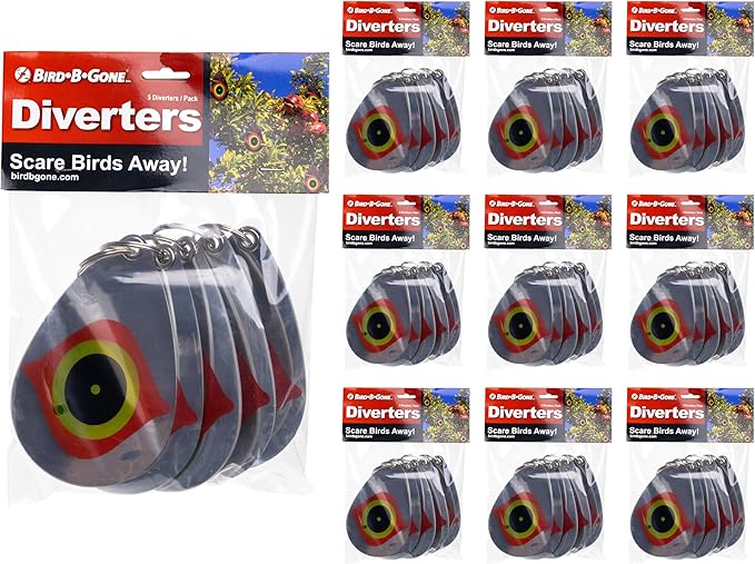 Bird B Gone - Reflective Eye Bird Diverters (10 x 5 Packs) - Foil Deterrent Mimics Predator Eyes - Scares Birds Away - for Trees, Patios, Gazebos, Boats, Etc - Durable Outdoor Plastic - 360° Rotation