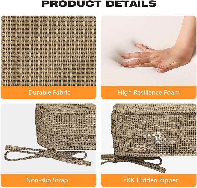 Unimatta Square Corner Seat Cushions, 19" x 19" x 3", Set of 4, Indoor Outdoor Water Repellent Universal Chair Pads with Ties for Patio Furniture, Garden Dining Chairs, Natural Beige Lattice