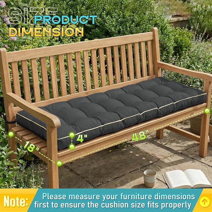 Outdoor Bench Cushion, Tufted Patio Seat Pad for Garden Bench, Porch Swing, Indoor/Outoor Furniture (Grey, 48X18X4 inch)