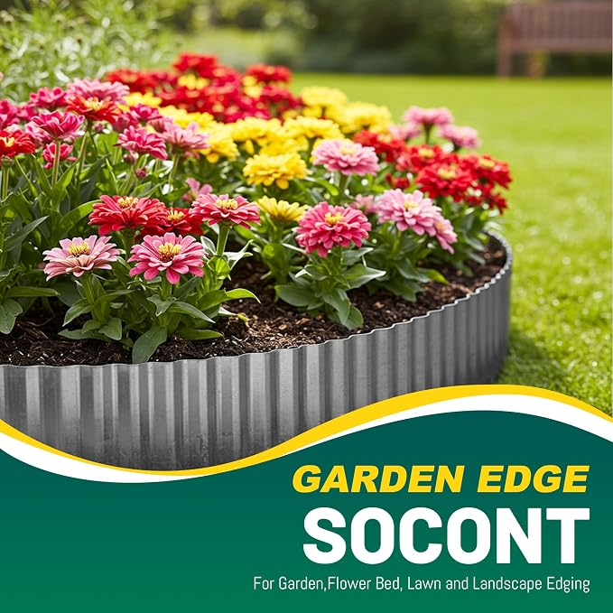 Corrugated Metal Garden Edging, 6"×20Ft Landscape Edging Border for Garden, Flower Bed, Lawn and Landscape Edging (Gun Silver)