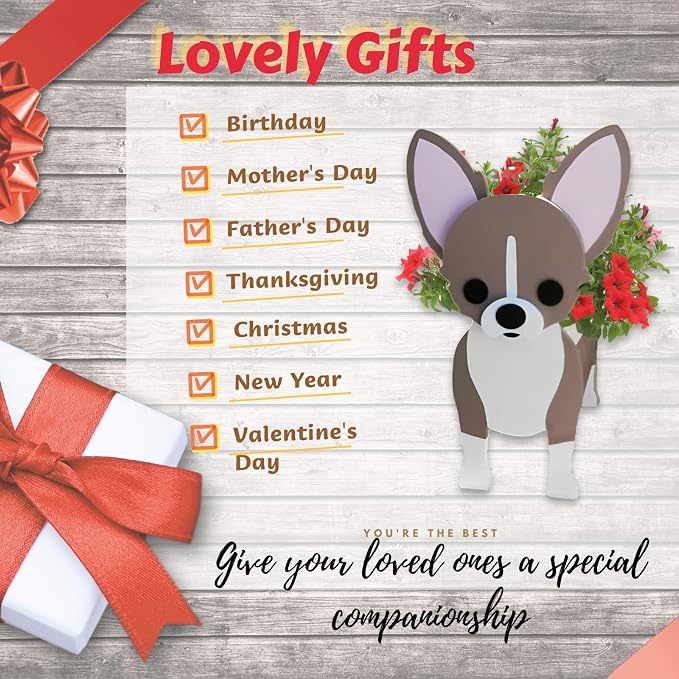 Chihuahua Dog Planter Plant Pots,Cute Dog Flower Planter,Gifts for Pet Lovers,Unique Animal Plant Pots,Office,Indoor Outdoor Garden Decor(9.45 * 8.66 * 13.39in)