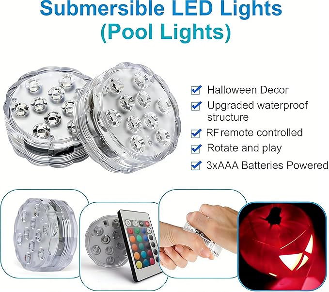 POLENTAT Submersible LED Lights with Remote, 16 Colors 4 Modes Battery Powered Waterproof LED Pool Lights for Inground Pool Above Ground Pool Bathtub Decoration (4-Pack)